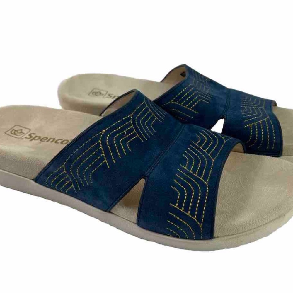 Spenco Twilight Ellie Women's Suede Leather Orthotic Slide Sandal Blue 9.5 EUC - Picture 3 of 14